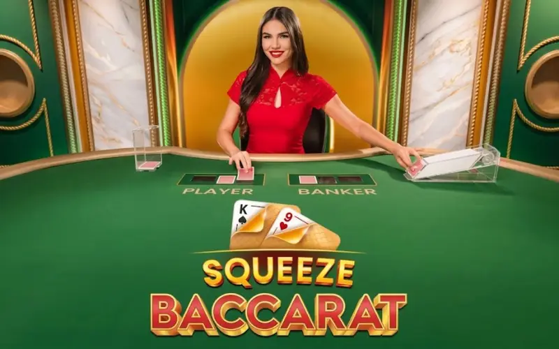 Experience suspenseful card reveals in Baccarat Squeeze at Stake Casino.