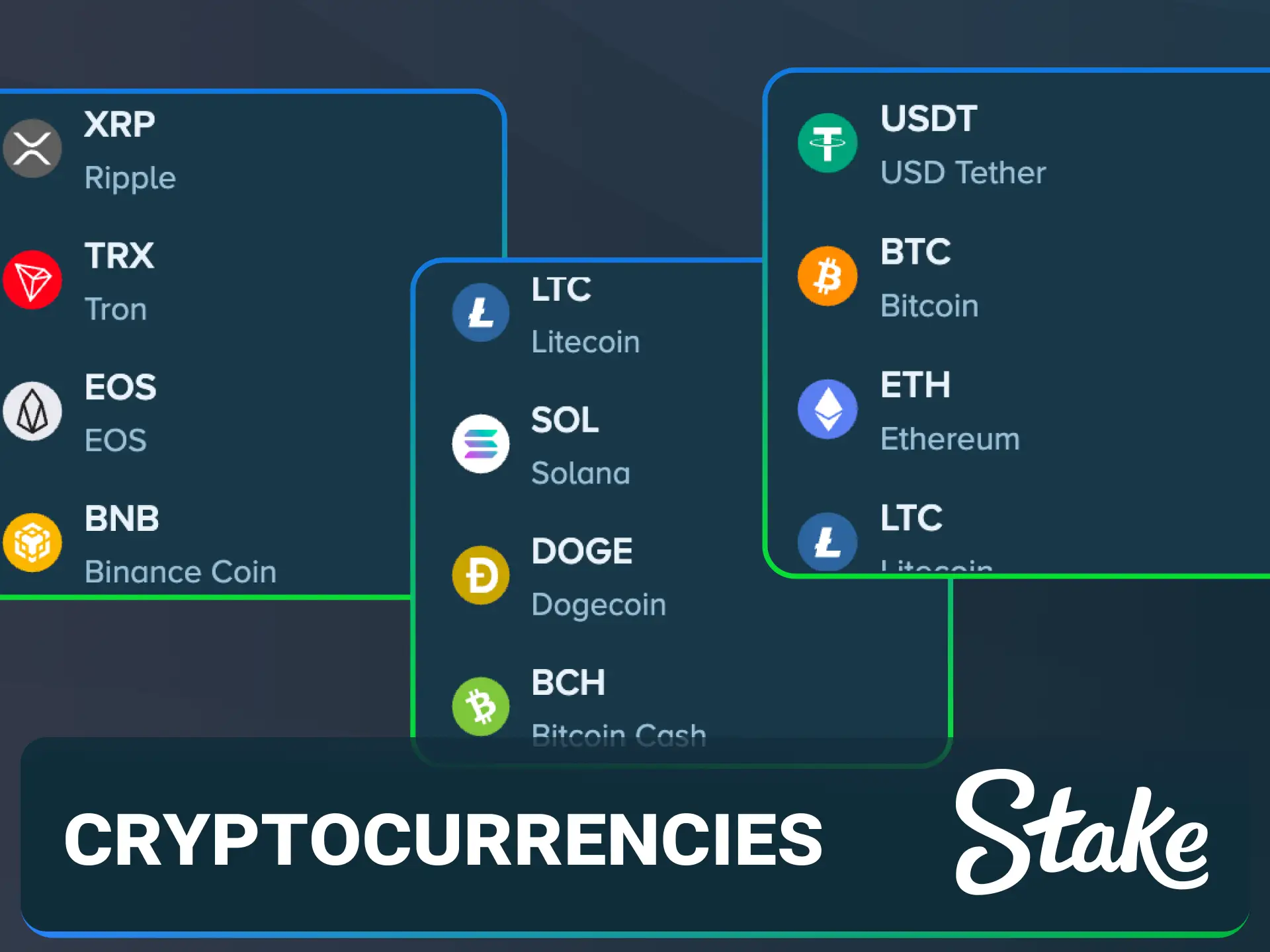 Buy and deposit top crypto assets easily at Stake Casino.
